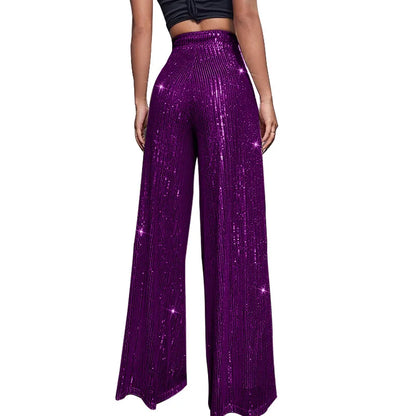 🍒High waist sequin flare pants sparkle loose casual wide leg trousers bell bottom trousers glitter clubwear party wear  Alls Flare In Glitz And Glam