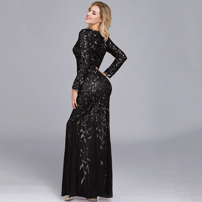 🍒Sequin maxi cocktail dress long bridesmaid prom outfit for special occasion party club bodycon vintage style clothing You'll Fish This Mermaid Out Time &Time