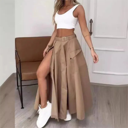 🍒Elegant maxi  skirts for women clothing trend 2025  smart casual clothing spring summer high waist Irregulur  zipper pockets female fashion wear Maxi ~mum Style With Comfort