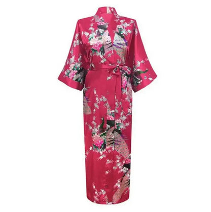 🍒Satin robe women plus size  with flowers peacock print kimono lounge gowns for women bride bridesmaid wedding bathrobe silky nighrwear Sittin' Satin Style