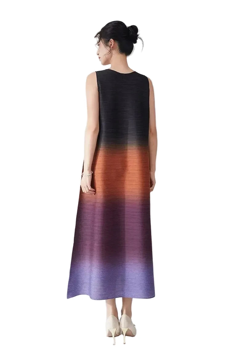 🍒Women's high-end clothing dress sleeveless long loose outfit gradual colour ombre fashion wear sleeveless loose long dress for party occasion wear  Gravitate To Gradual