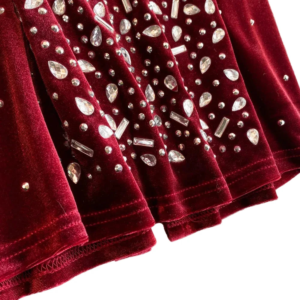 🍒Bodycon o-neck long sleeve dress glitter rhinestone outfit velvet chic vintage style clothing chic autumn fall fashion party occasion wear Get Wine Stoned
