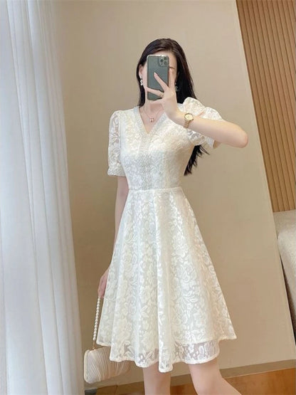 🍒Dress special occasion outfits women midi frock in white colour lace one-piece elegant chic  summer fashion plus size clothing