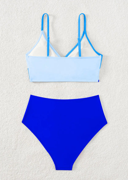 🍒Patchwork two piece swimsuit for women high waist bikini v-neck adjustable suspender type spaghetti strap backless swim set summer beach Vacation Swimwear  Drink Fruities In Your Fruity