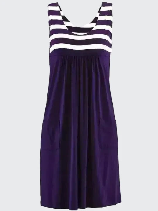 🍒Fashion striped dress vest style summer outfit with pockets loose sleeveless beach wear for women’s solid clothing for holiday casual wear  SHORELY Sweet Stripes