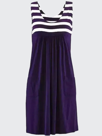🍒Fashion striped dress vest style summer outfit with pockets loose sleeveless beach wear for women’s solid clothing for holiday casual wear  SHORELY Sweet Stripes