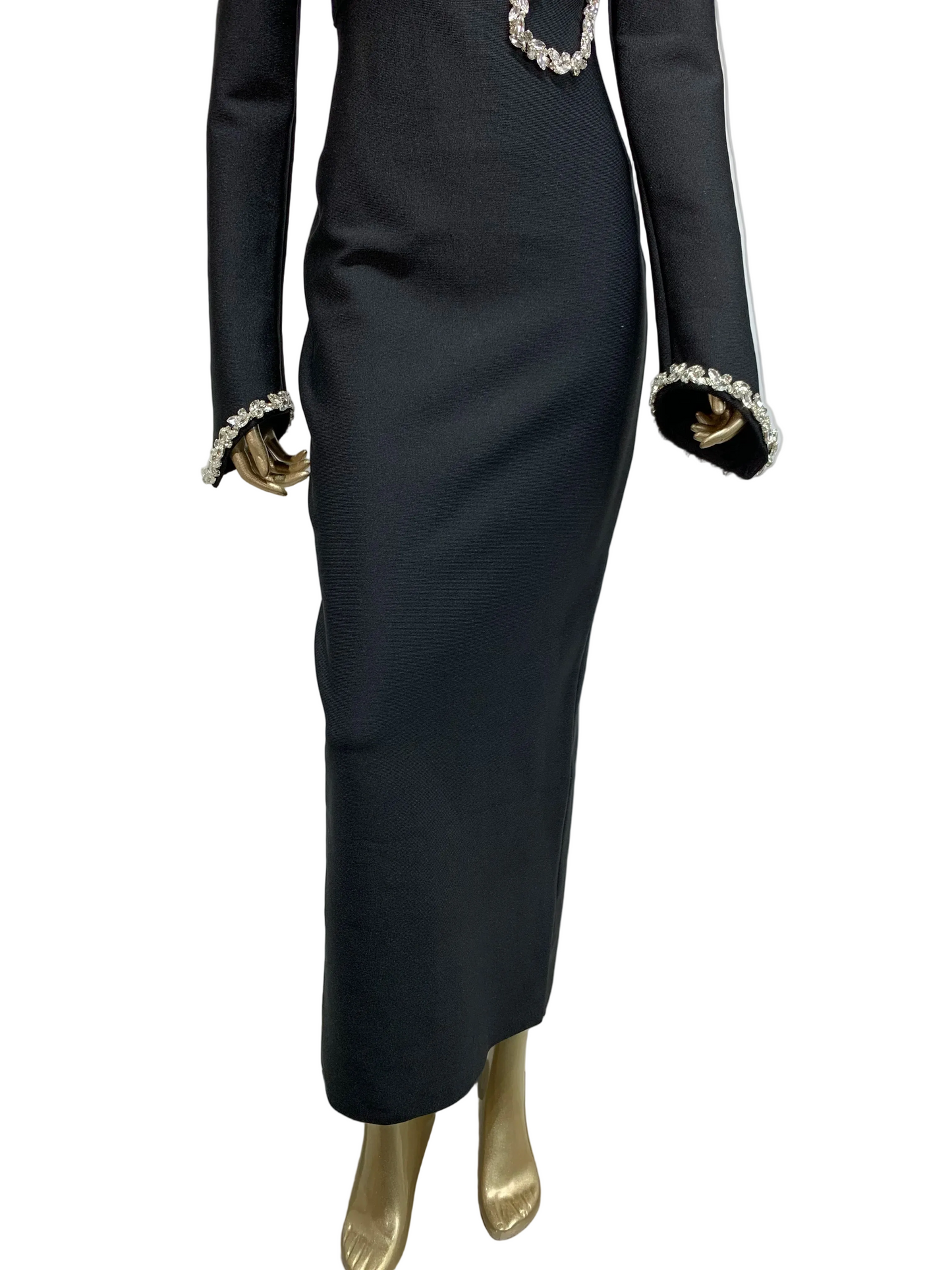 🍒Black party dress for women long sleeve half high neck collar crystal bodycon gown occassion  outfit with sparkles ankle length maxi dress celebrity club  wear evening wear Swirl Twirl