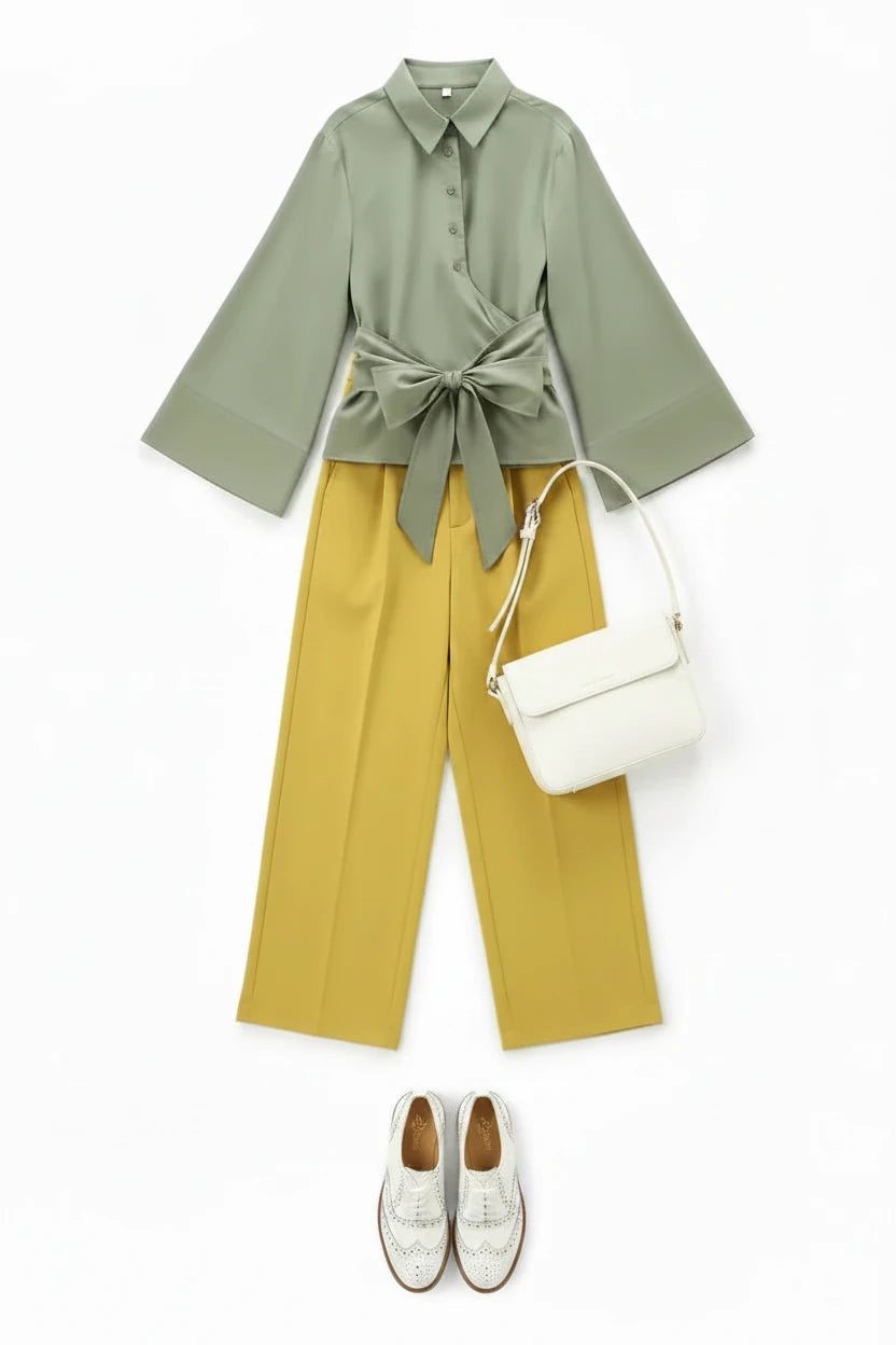 🍒Long sleeve shirt jacket spring summer women's tie top with wide sleeves female fashion clothing solid shirt smart casual Blouse  Cool Jewellies