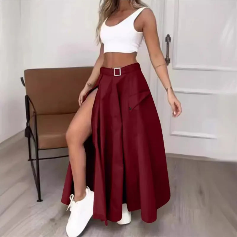 🍒Elegant maxi  skirts for women clothing trend 2025  smart casual clothing spring summer high waist Irregulur  zipper pockets female fashion wear Maxi ~mum Style With Comfort