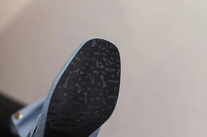 🍒Denim boots for Women blue multi snap-fastener pleated shoes with zip wide calf length boots winter footwear Cute Cowboy