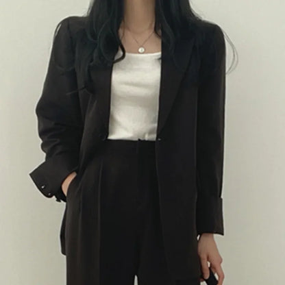 🍒Solid color women's suit set fashion loose casual wear 2 piece set office suits for ladies long sleeve pocket jacket formal wear strawbery choclate ...Suit Yourself