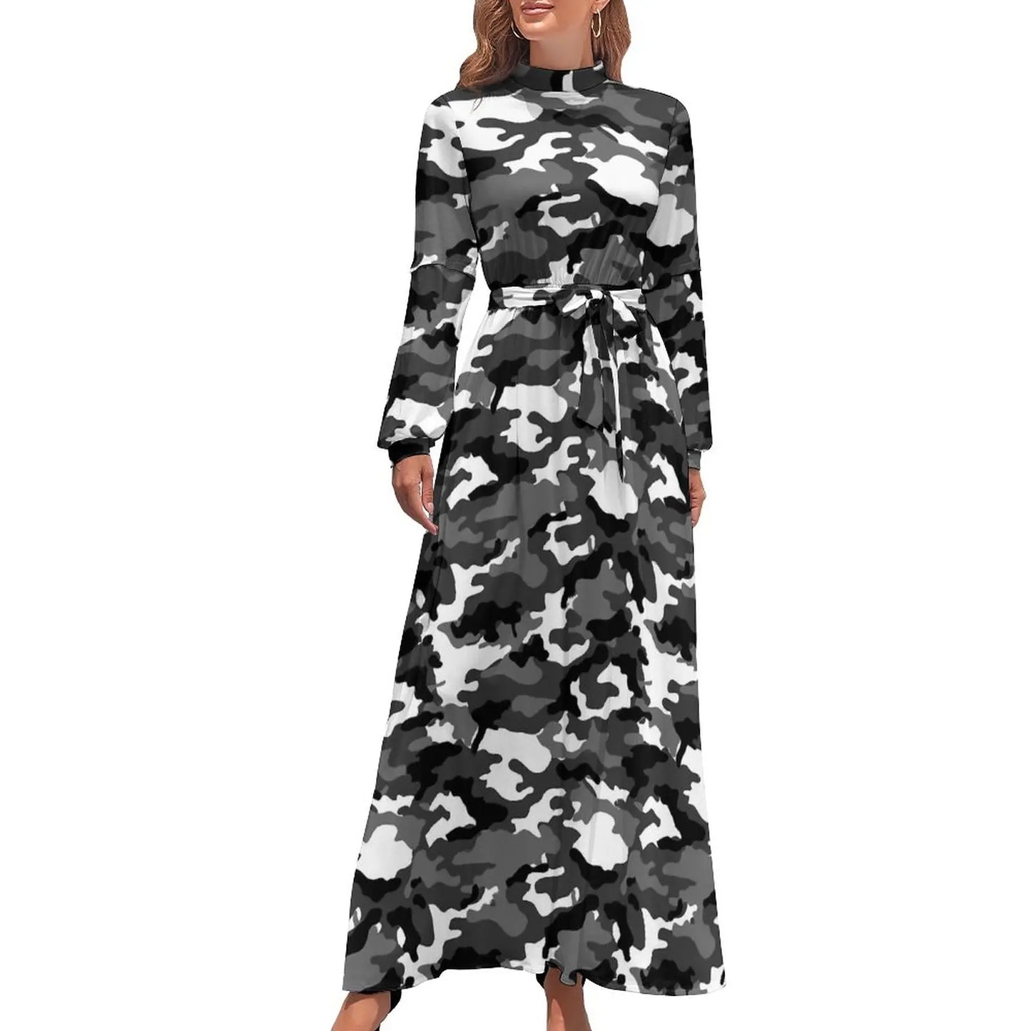 🍒Military camoflauge dress high waist outfit bohemian chic long-sleeve maxi stylish smart casual clothing women Camodel Camo