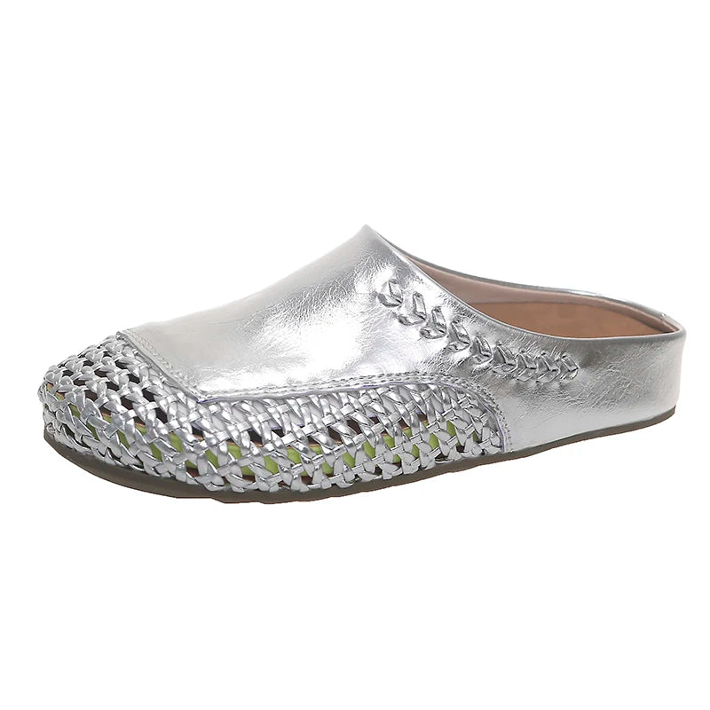 🍒Versatile sandals womens pumps shoes casual slippers for women party wear summer round toe summer shoes Slip Into Silver Sliders