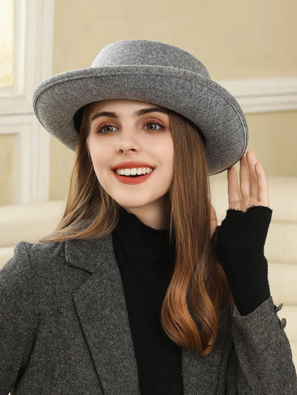 🍒Women's fall and winter hat wool felt fedora with side bow classic italian style hat rolled brim flat top fashion headwear  FED Up with DORA stealing your HATS get this and hide in your cool closet