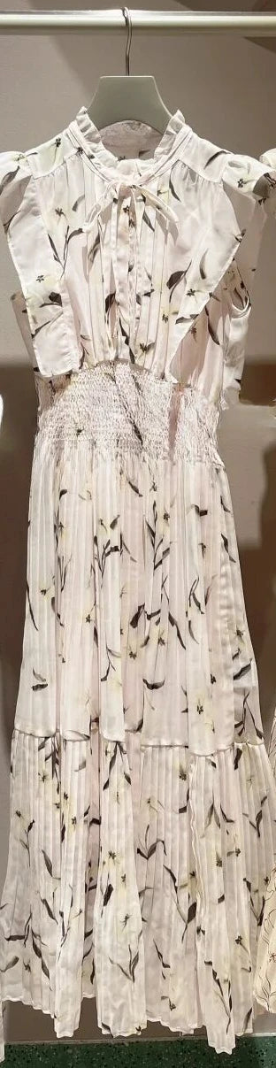 🍒Mid-length dresses for women printed high waisted outfit gentle literary pleated slim exquisite outfit smart casual flloral clothing