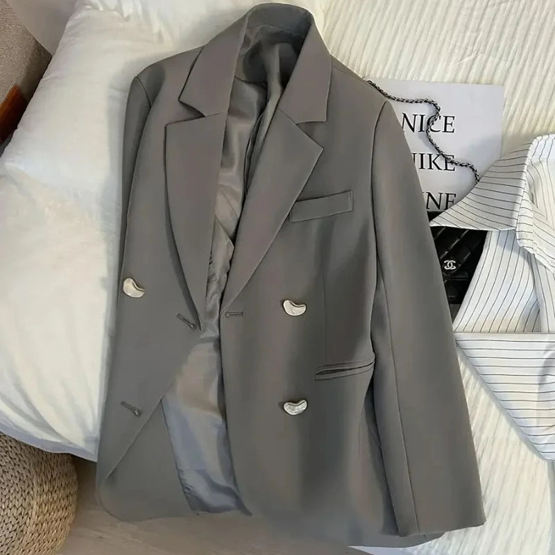 🍒Long sleeve double breasted jacket with lapel short coats for women high quality outerwear fashion smart casual blazer women