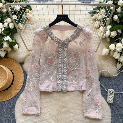 🍒Chic embroidered t-shirt sequin flora fashion for women summer wedding guest jacket party wear occasion wear Classy Cute Cover