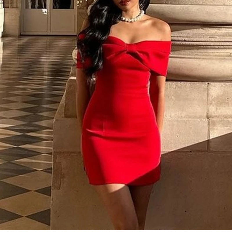 🍒Womens big bow dress strapless mini backless bodycon off shoulder party wear clubwear oitfit Get Redy For This Bowlicious