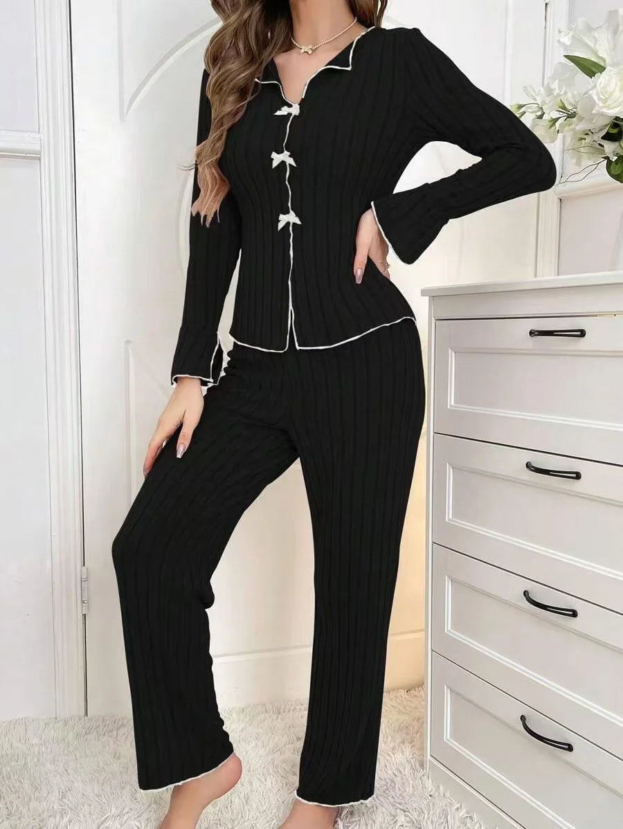 🍒Two-piece loungewear sleepwear set women suitable for homewear clothes smart casual fashion leisure outerwear Make A Bee-line For This Bow Line