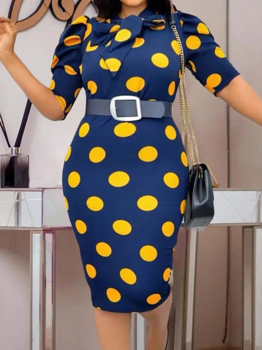 🍒Plus size women polka dot dress for summer bodycon fashion half sleeve  outfit smart casual plus size midi dress  XL-5XL A Spot Of Sunshine Makes You Feel Good