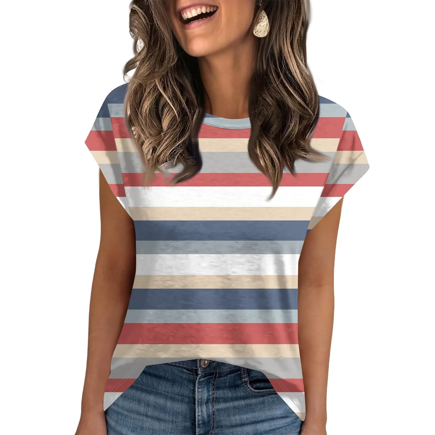 🍒Womens summer tops crop striped workout tee cap sleeve t-shirt to wear under jacket fashion trendy clothes