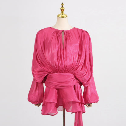 🍒Solid tie neck dress high waist ruffle for women long sleeve mini  party club wear occasion clothing female fashion Revel In Ruffles