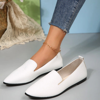 🍒Women's flat shoes pu leather loafers ballet flats Pointed Toe barefoot Slip-on casual shoes Flat Out Comfort