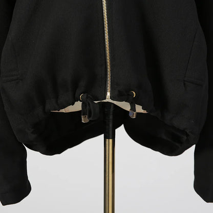 🍒Oversized zipped coat women's fashion solid color long sleeve casual drawstring jacket black designer style spring autumn clothing   Big Up To Oversized Cool