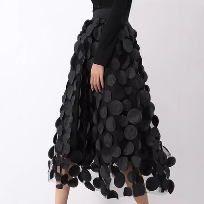 🍒Womens polka dot 3D design tulle mesh skirt retro elastic waist long length a-line occasion wear beach party wear street fashion feminine street wear You Will Be Dotty About These Spots