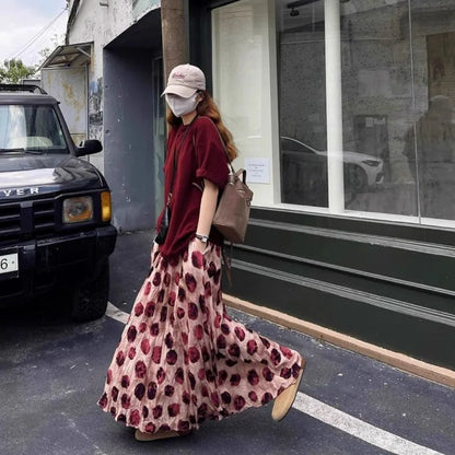 🍒Spot maxi skirt high waisted holiday beach wear women fashion a-line print tie dye style smart casual summer clothing Spacious Spot On Skirt