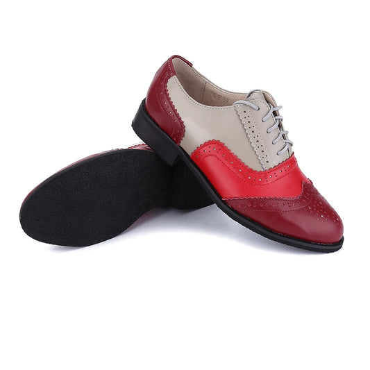 🍒Womens oxford shoes spring fall colour complimenting walking flats genuine leather brouge smart casual red shoes for all occasion women Size 33-46 Cool Classics