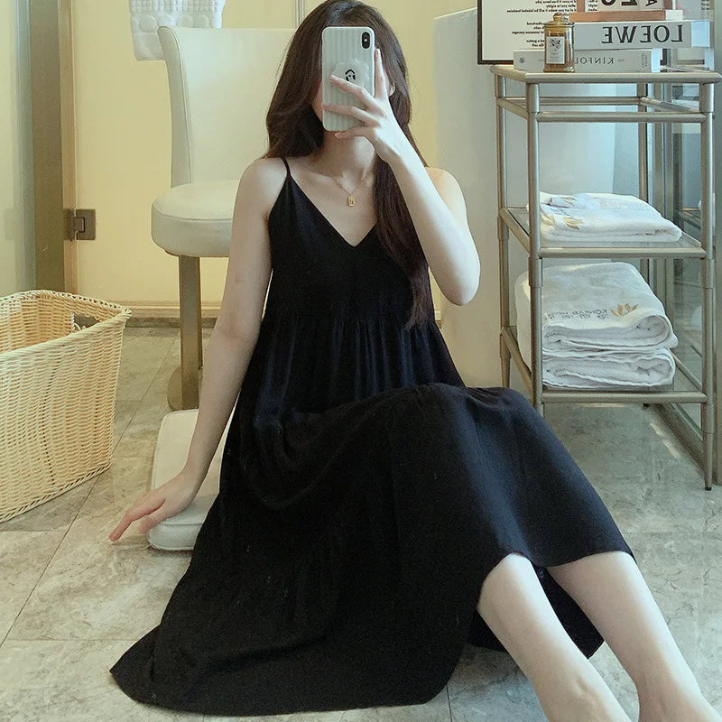 🍒Sleeveless night dress for Women breathable viscose cotton camisole nightie floral  night dress loungewear summer wear holidaywear nightwear Fresh Florals