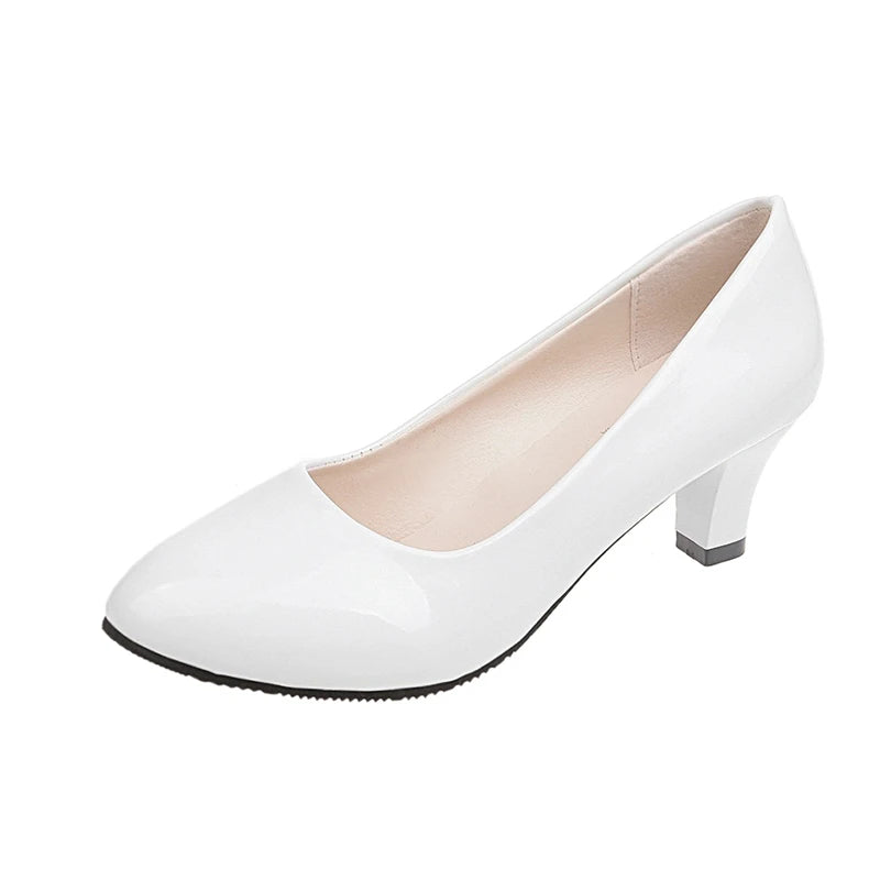 🍒Women pumps shoes pu easy simple slip-on high heels for women wedding shoes low heel footwear for evening gown size 34-42   occasion footwear for office Foot hold Fashion Footwear