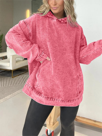 🍒Denim hoodie jeans pullover for women hooded Y2k asthetic distressed top washed loose outer garment casual clothing