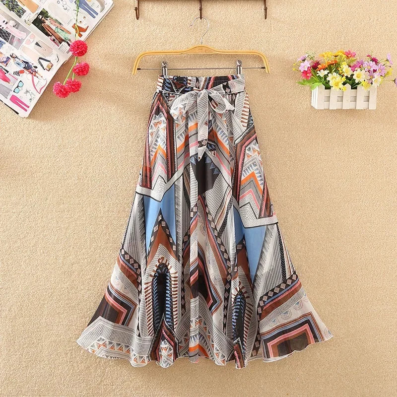 🍒Chiffon a-line skirt high waist long smart casual women trend modest vintage clothing quality fashion wear Floor-all With This Floral