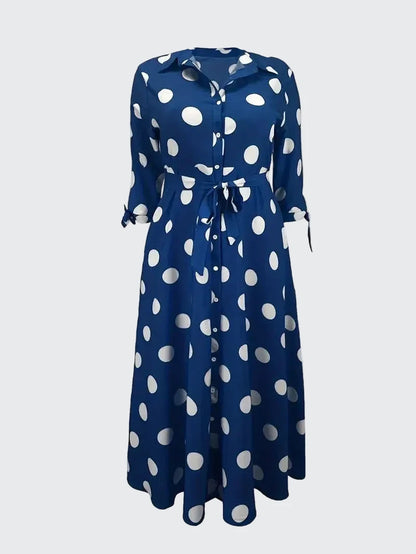 🍒Plus size polka dot dress with sleeves printed high waist outfit maxi dress smart casual women a-line dress  LONGing for this DOTty, PRINT at check out