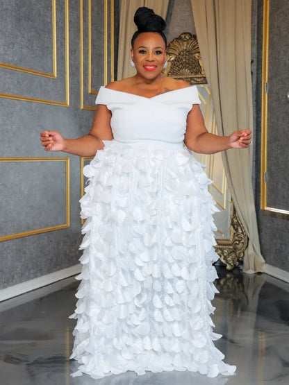 🍒Plus size evening dress pink off shoulder special occasion clothing for women mesh fashion high waisted birthday outfit evening party wear for ladies summer party clothing Pink Up Your Think Petal