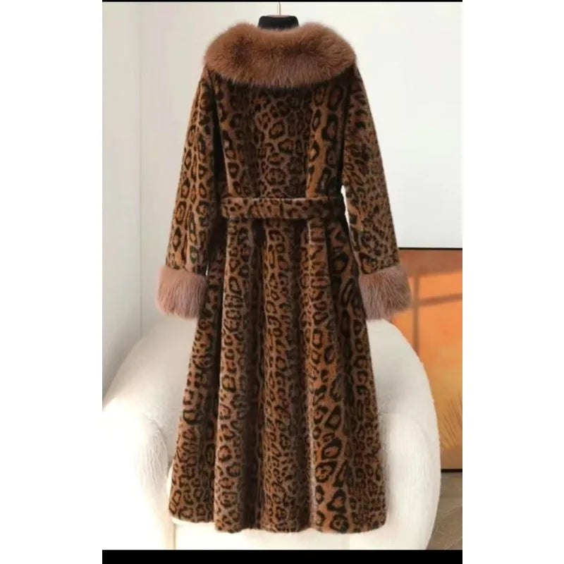 🍒Women's leopard print coat long faux fur overcoat for women trench coats chic winter fashion with thick fur collar belt Posh Plush