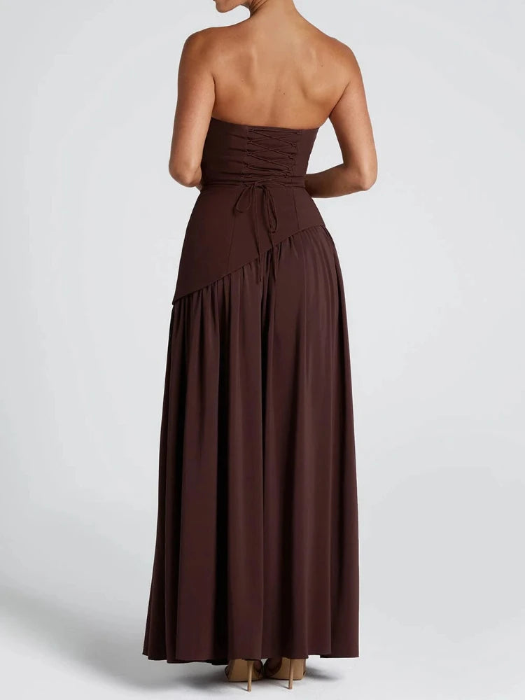 🍒Strapless high slit dress sleeveless design backless long summer dress black and white outfit women contrast evening wear party gowns Smashing Slash