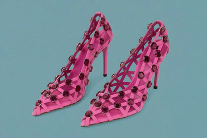 🍒crystal sandal shoe breathable hollow crystal gem cross design high heels fashion pointed toe pumps for women slip on stiletto party occasion shoes 'Casion Crystal Cross Cool