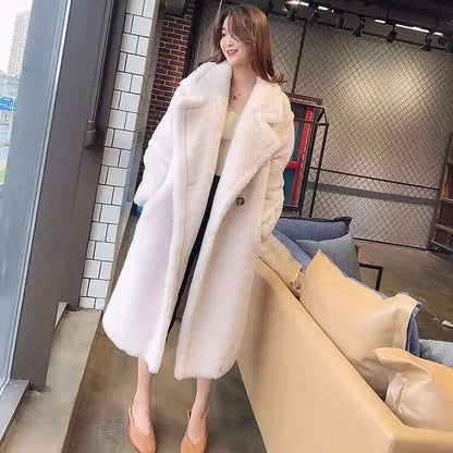 🍒Women winter faux fur coat winter long women female thick teddy bear outerwear Casual loose oversize outdoor wear Bear Winter With A Teddy
