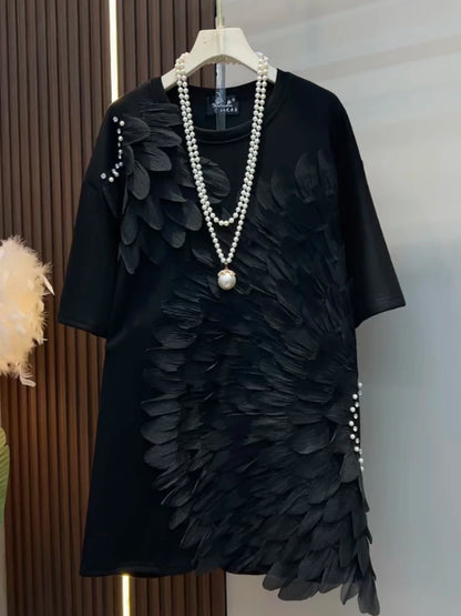 🍒Womens clothing oversize Spring summer clothing t-shirt dress 3D floral loose fashion tees unique chic super short-sleeve top Pick A Sun-flower