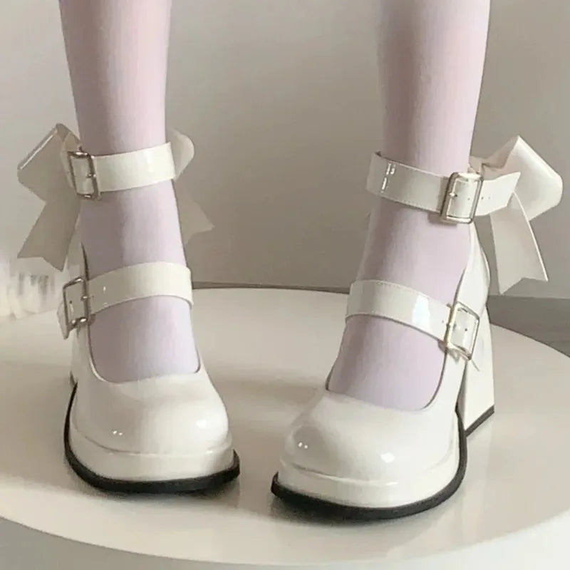 🍒Mary jane high heels cute and comfy pumps smart casual footwear for women party shoes with bow shoes pink original occasion footwear Put Some BACK BOW-n Into Your Party Shoes