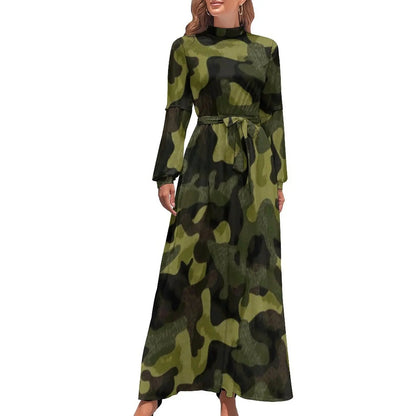 🍒Military camoflauge dress high waist outfit bohemian chic long-sleeve maxi stylish smart casual clothing women Camodel Camo