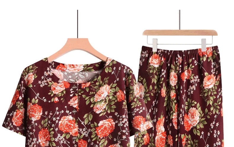 🍒Pants and t-shirt pyjamas set cotton short pants and t-shirt loungewear top and trousers home wear clothing Sleepwear for women 2 piece sleep set TOP up your PANTS and TEE and you will be SET