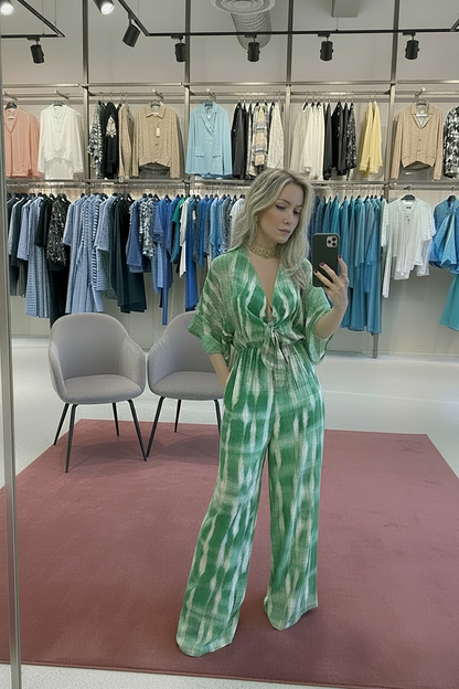 🍒Women's Jumpsuits tie dye Summer relaxed outfits casual  clothing for ladies v-neck one piece tie bow fashion loose wide leg Jumpsuit rompers S-XXXL  tye this tie Into Your style
