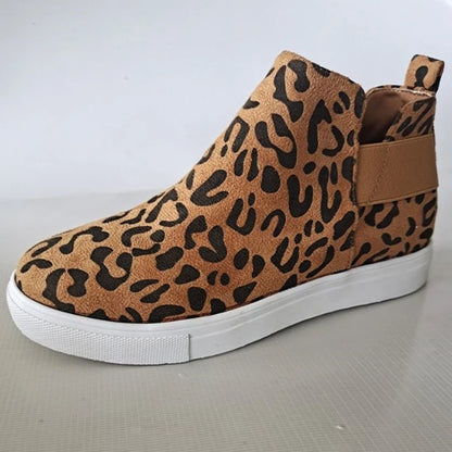 🍒Canvas casual boots spring summer and autumn large size type skate shoes women round toe mid top sneakers casual elastic mouth lazy flat footwear Go On A Leopard Walk
