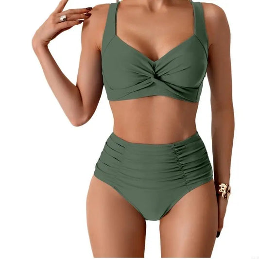 🍒Strap swimwear women high waist bikini set brazilian swimwear cross push up bra beach bathing suit full brief bather Take A Brief Second To Buy These