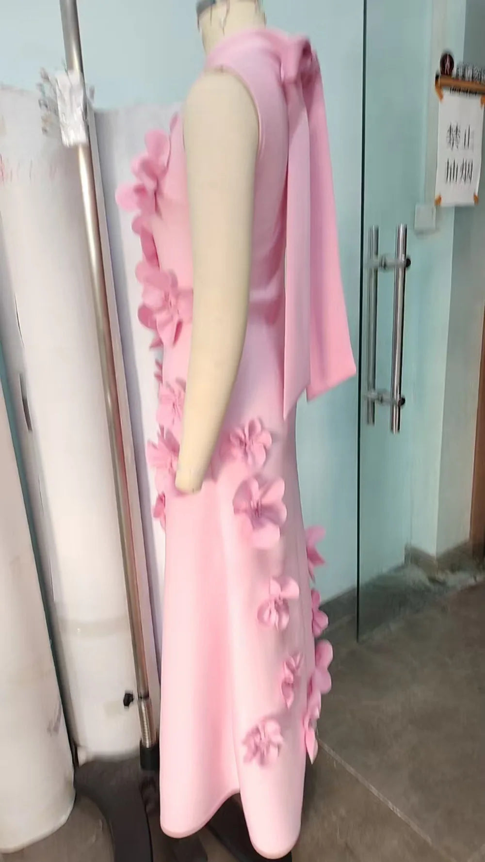 🍒3D flower dress stand neck a-line midaxi outfit for summer evening fashion occasion  partywear fashion Three Sixty 3D