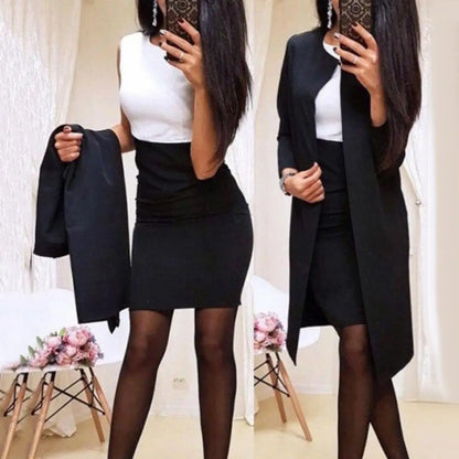 🍒Womens skirt suits work wear clothes business formal two piece office outfits with long jackets and pencil skirts This LONG Is SUITed to your wardrobe and will be SHORTly no SKIRTing around